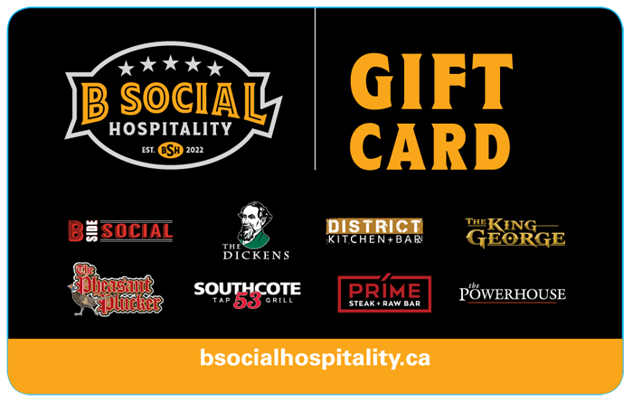 B Social Hospitality gift card valid at B Social restaurants