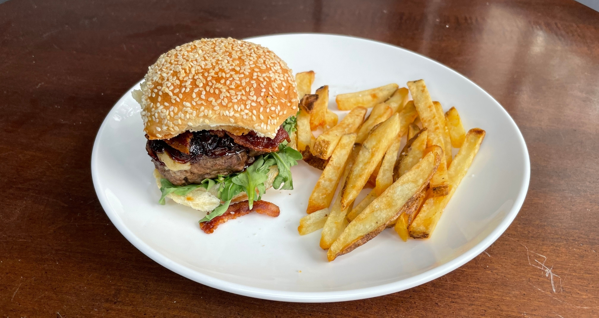 The James Burger with golden double crisp fries